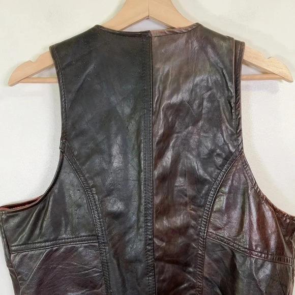 The Leather Ranch  Motorbike Western Button Brown Leather Vest - Picture 10 of 14